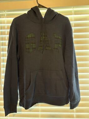 GAP Black Hoodie with Green Plaid Logo